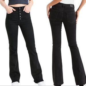AE Hi-Rise Flare Button Fly Jeans Vintage Black 12